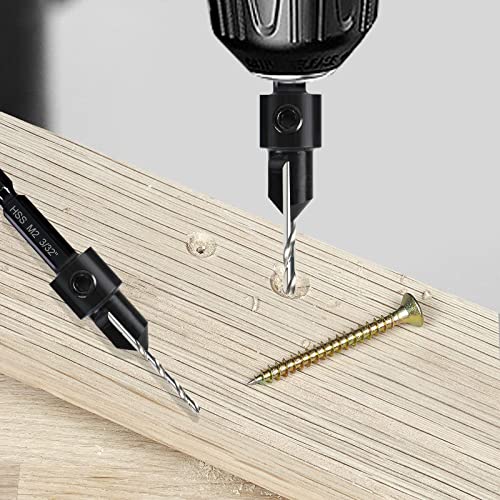 3 Pack Countersink Drill Bit Set #10#12#16, 3in1 Woodworking Counterbore Hole Saw Drill Bits, Depth Adjustable M2 Pilot Drill Bits, 82-Degree Chamfer, 1/4" Hex Shank, with 1 Allen Wrench - size: 3 Pack Countersink Drill Bits