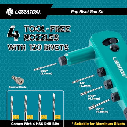 LIBRATON Rivet Gun Kit, Pop Rivet Gun, Heavy Duty Rivet Tool, Hand Riveter