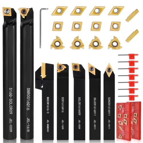 Indexable Lathe Turning Tool 21Pcs Kit 5/8" 16mm Shank for Turning - color: 7pcs 5/8'' 16mm Shanks+14pcs Inserts
