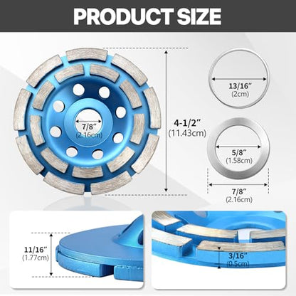 4 1/2" Concrete Grinding Wheel, Double Row Diamond Cup Wheel Angle Grinder