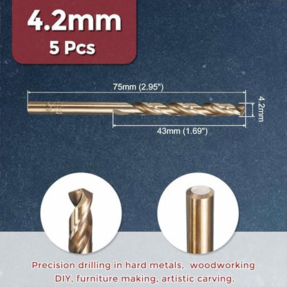 5pcs Drill Bit 4.2mm Diameter M35 5% Cobalt HSS for Metal - size: 4.2mm