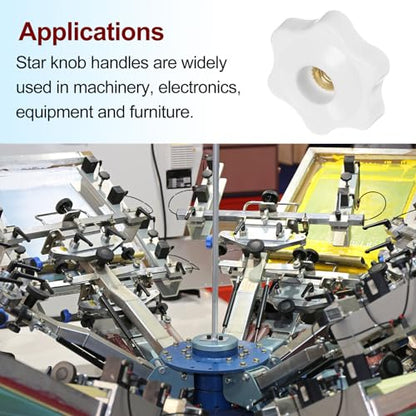 HARFINGTON 10pcs Star Knobs M6 Female Thread 32mm Head Plastic Through Hole Brass Screw-in Clamping Handles Threaded Hand Knobs, White - color: White, size: M6 x 32mm