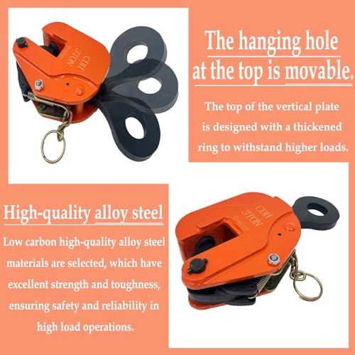 Vertical Plate Lifting Clamp, Vertical Lifting Fixture, 3T/6600LB Lifting Capacity, Alloy Steel Vertical Clamp, Jaw Opening up to 1.57IN, for Lifting and Transporting