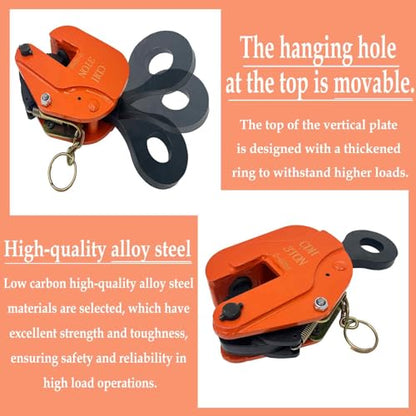 Vertical Plate Lifting Clamp, Vertical Lifting Fixture, 3T/6600LB Lifting Capacity, Alloy Steel Vertical Clamp, Jaw Opening up to 1.57IN, for Lifting and Transporting
