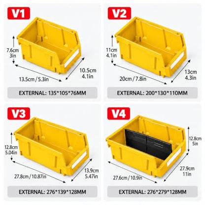 6 Pack Stackable Plastic Parts Bins, 5x4x3 in, Yellow - color: Yellow-6 Pack, size: 5"x4"x3"