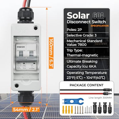 Solar Panel Disconnect Switch 60A 400V DC/AC Miniature Circuit Breaker with DIN Rail Box Enclosure Outdoor Small Breaker Box IP65 Waterproof UV-Proof for Solar PV Homes, Battery(60 Amp) - style: 400V 60A