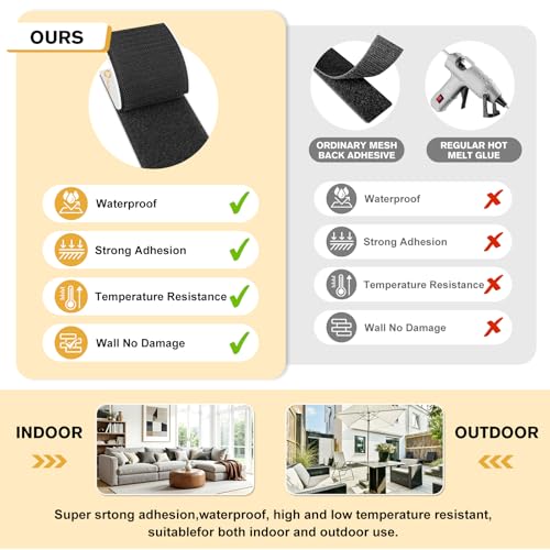 SummerBrite Hook and Loop Strips with Adhesive, Black, 2 x 5 in, 10 Pairs - color: Black, size: 2x5IN 10 Pairs