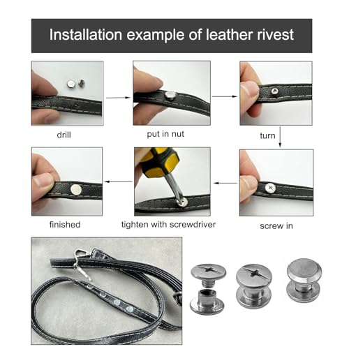 IDEALSV 304 Stainless Steel Chicago Screws 200 Pcs (100 Sets) Leather Rivets Screw Rivets Phillips Head Leather Bag, Book and Photo Album Binding Chicago Rivets Kits M5x4mm - size: M5*4mm