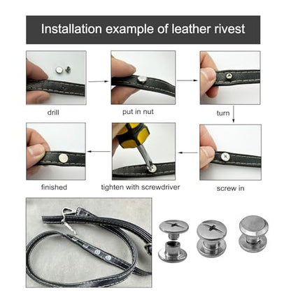 IDEALSV 304 Stainless Steel Chicago Screws 200 Pcs (100 Sets) Leather Rivets Screw Rivets Phillips Head Leather Bag, Book and Photo Album Binding Chicago Rivets Kits M5x4mm - size: M5*4mm