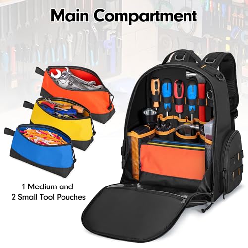 Rexmica Tool Organizer Bag Backpack with 3 Tool Zipper Pouch for Men