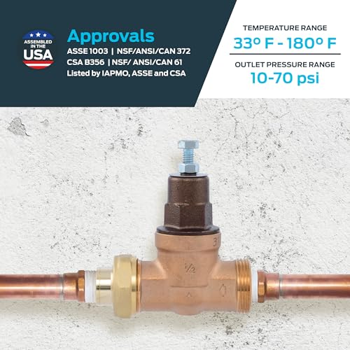 Cash Acme EB45 Pressure Regulating Valve, Single Union, 1/2 Inch NPT Female x NPT Female, Metal Top, 60 PSI, PVA08M-SUTH-60 - size: 1/2 in., style: Metal Top, 60 PSI