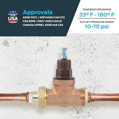 Cash Acme EB45 Pressure Regulating Valve, Single Union, 1/2 Inch NPT Female x NPT Female, Metal Top, 60 PSI, PVA08M-SUTH-60 - size: 1/2 in., style: Metal Top, 60 PSI