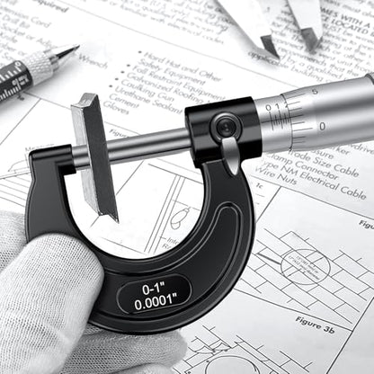 HDLNKAK Outside Micrometer 0-1"/0.0001", with Zero Wrench and Case (Black) - color: Black