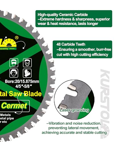 6-1/2 Inch Metal Cutting Saw Blade 48 Teeth - Ceramic Carbide Tipped for Steel, Iron, Steel Pipe, Non-Ferrous and Ferrous Metals, 5/8" Arbor - size: 6-1/2 Inch