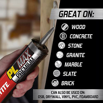 Loctite PL Premium Max Construction Adhesive, 9 fl oz Cartridge, 1 Pack - Versatile Construction Glue for Wood, Concrete, Stone & More - size: 1 Pack