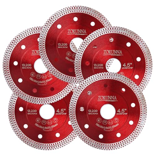 ZORUNNA 5Pcs 4.5" Diamond Saw Blades, Tile Cutting Blade for Angle Grinder - size: 4.5"