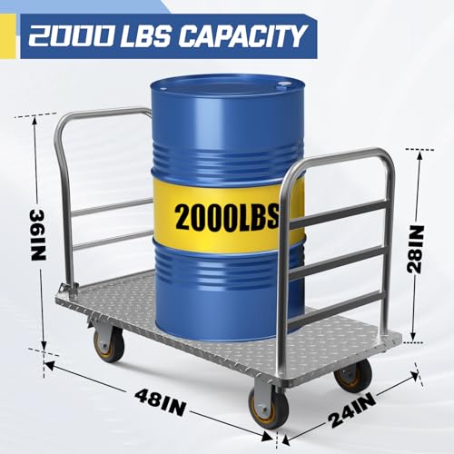 Platform Truck Cart with Detachable Baffle Guardrail,48x24In Flatbed Cart