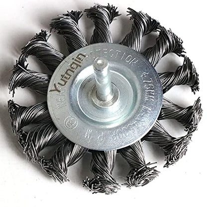 3PCS 3 Inch Knotted Wire Wheel Brushes Kit for Drill with 1/4-Inch Shank,Twist Brush Set Perfect for Rust Removal, Corrosion and Paint,Wire Wheels for Power-Operated Grinders (Pack of 2) - size: 3 inches (Pack of 2)