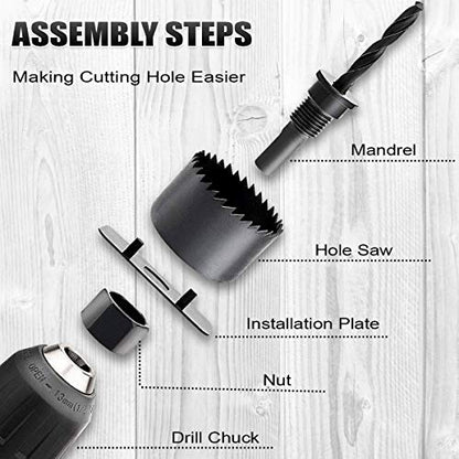 Hole Saw Set, 22PCS Hole Saw Kit with 3/4" to 5" (19mm-127mm) 13Pcs Saw Blades, Mandrels, Installation Plate, Drill Bits, Hex Key with Storage Box, Ideal for Soft Wood, Plywood, Drywall, PVC