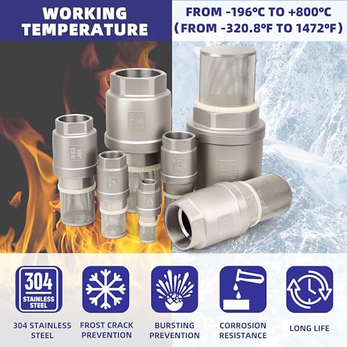 1" NPT Foot Valve with Filter Stainless Steel Heavy Duty Female Thread DN25 - size: 1 Inch