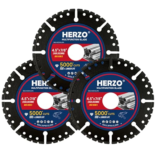 HERZO Diamond Cutting Wheel 4 1/2 x 7/8 Inch for Metal, Carbide Cut Off Wheels with 5000+ Cuts on Rebar, Steel, Iron and INOX-3 Pack - size: 4.5 Inch