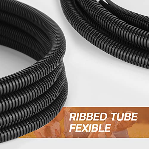 20FT 1/2 inch Wire Loom Split Tubing Auto Wire Conduit Flexible Cover Black - color: Black, size: 20FT 1/2"