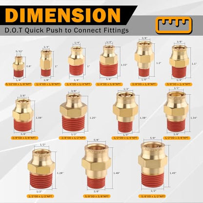 3PCS Brass DOT Air Brake 1/4" Tubex 1/4" NPT Quick Push Fittings - size: 1/4" OD x 1/4" NPT, style: Quick Push Straight-3PCS