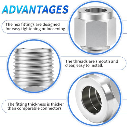 ChillWaves 304 Stainless Steel Compression Tube Fitting, 1/4" OD x 1/4" NPT Male 90 Degree Elbow Compression Union Connector(2-PACK) - size: 1/4" OD x 1/4" MNPT