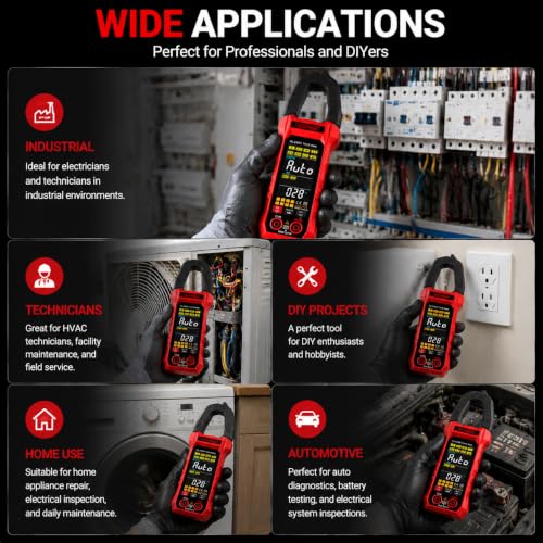 True RMS Digital Clamp Meter 6000 Counts Multimeter, AC/DC Voltage 600A AC Current Tester, NCV Non-Contact Voltage & Live Wire Detector, Auto Range Overload Protection for Home Industrial Repair