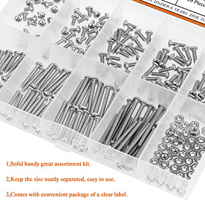 HELIFOUNER 240 Pieces #2-56 Phillips Pan Head Machine Screws Nuts Assortment Kit, Coarse Thread, Fully Machine Threaded, 304 Stainless Steel - size: #2-56, style: Phillips Pan Head