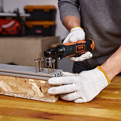 VEVOR 3/8" Cordless Electric Ratchet Wrench Set, 33 Ft-lbs 12V Power Ratchet Tool Kit with 45-Min Fast Charge, 2-Pack 2.0Ah Battery, Built-in LED Light, Variable Speed Trigger, 10 Sockets - size: 11.02 in, style: Standard