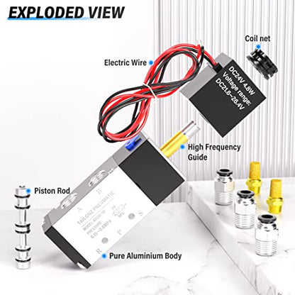 TAILONZ 1/4"NPT DC24V Solenoid Valve 2Position 5Way Outlet wire 4V210-08 - color: DC24V, size: 2 Position 5 Way-1/4"NPT