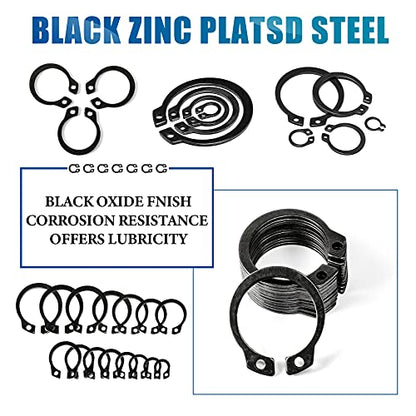 NINDEJIN Snap Ring Shop Assortment, 145PCS External Retaining Rings 15-28mm (0.59''-1.1'') Carbon Steel Snap Retaining C Clip Rings Kit for Grooved Shafts, Studs, and Other Moving Parts - size: 145PCS (15-28mm)