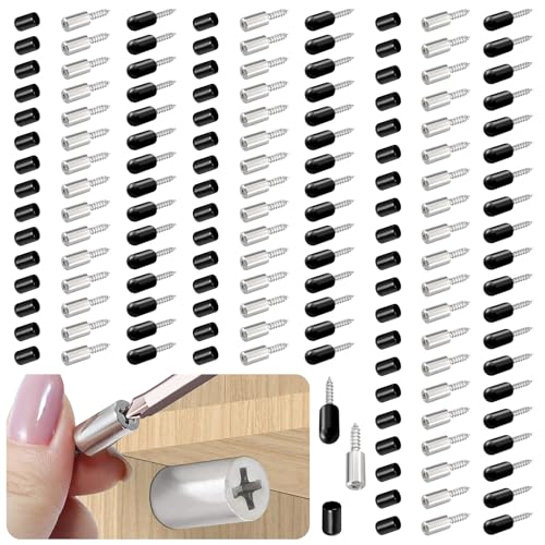 100 Pcs Self Tapping Screws Cabinet Laminate Support, Shelf Pins with Non-Slip Sleeve, Cabinet Shelf Pegs for Kitchen Utensils, Bookcases and Wardrobes, Fixed Support Self - Tapping Cross Screw - color: Black, size: 100 PCS