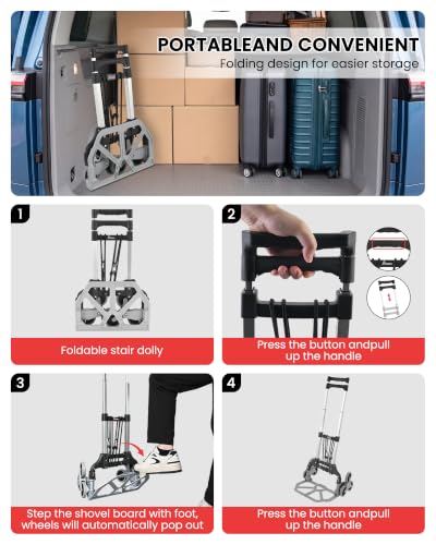 MAZING Stair Climbing Dolly, 176Lbs Capacity, Lightweight Foldable Hand Truck for Stairs, Portable Dolly Cart for Moving Boxes Up & Down Steps, Silver - size: 80kg
