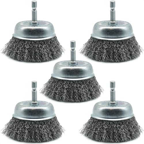 5-Pack 3-Inch Wire Cup Brush Set for Drill, 1/4-Inch Hex Shank, Coarse Carbon Steel for Aggressive Rust Removal, Paint Stripping & Surface Abrasion - style: 3-inch Cup Brush - 5 Piece
