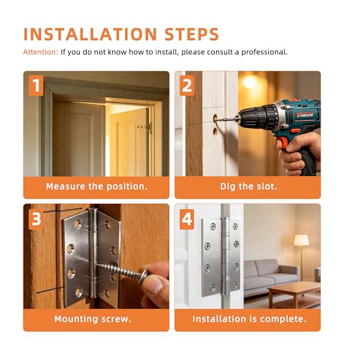 6-Pack 4.5 inch X 4.5 inch Heavy Duty Commercial Door Hinge Thickened