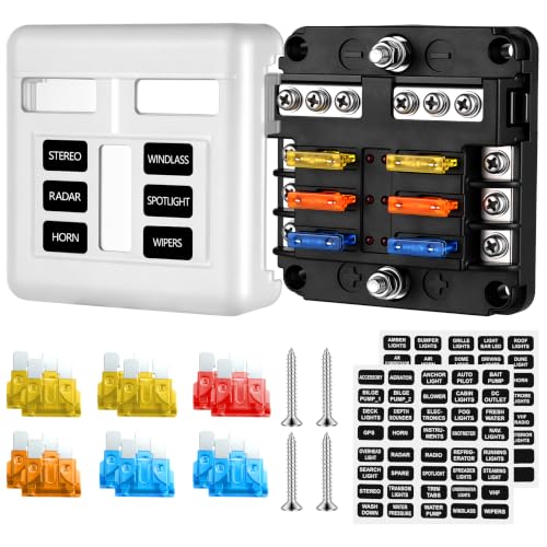 GaRhomxy 6 Way Fuse Block, 12V Marine Fuse Block with LED Warning Indicator, Waterproof Boat Fuse Panel & Power Distribution Block, 12-24V DC Fuse Box for Car Marine RV Truck Van ATO/ATC - size: 6 Way