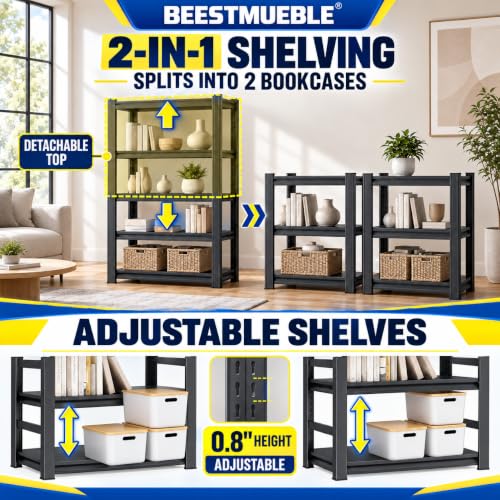 Book Shelf, Metal Bookshelf with Double-Layer Columns, Adjustable Bookcase - size: 47.2"Wx 18.0"Dx 77.4"H