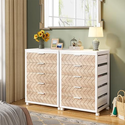 Tribesigns 5-Drawer File Cabinet, Wood Mobile Storage Unit, Beige & White - color: Beige & White, size: 5 Drawer