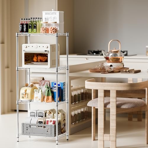 IZEUK 4 Tier Metal Wire Shelf Unit, Chrome Storage Rack Organizer for Kitchen, Bedroom, Living Room or Laundry Room, 17.7" W x 11.8" D x 41.9" H - color: Chrome, size: 4Tier，11.8"D × 17.7" W× 41.9"H