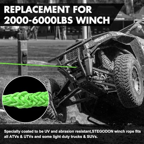 Synthetic Winch Rope, 1/4'' x 50ft 10,000LBS Synthetic Winch Line 1/4 Winch Cable Replacement Synthetic Rope for 4WD Off Road Vehicle ATV UTV (Green) - color: Green, size: 1/4 Inch x 50 Feet,without hook