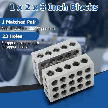 WFLNHB 1 Matched Pair Accuracy 1 x 2 x 3 Inch Blocks 23 Holes 0.0002" Machinist 1-2-3 Set - size: 1" x 2" x 3", style: 23 Holes
