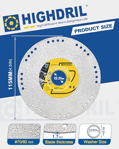 HIGHDRIL 4.5" Metal Diamond Cut Off Wheel 3-Pack for Rebar, Stainless Steel