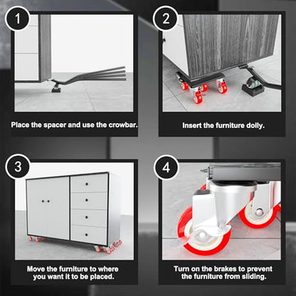 2,400 lb Capacity Furniture Dolly Set, 6.8-Inch Platforms, Red - color: Red, size: 6.8x6.8 IN