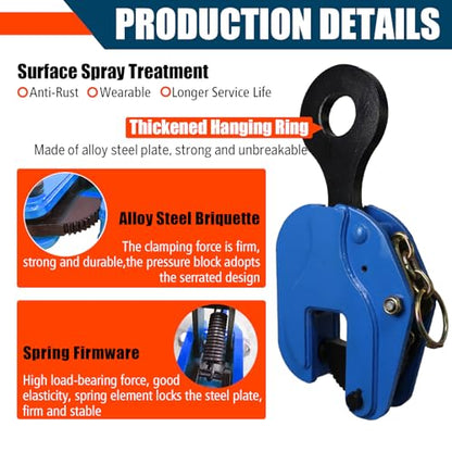 Vertical Plate Lifting Clamp,4400lbs Capacity Heavy Duty Steel Plate Clamp 2T with 0.8 Inch Jaw Opening, Industrial Lifting Clamp for Sheet Metal and Steel Plate Handling - color: 4400lbs-vertical - Non-rotating Ring
