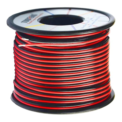 TUOFENG 20 AWG Red Black Wire, 100 ft Stranded Hookup Wire for LED 12V DC - size: 20 awg 2 parallel lines 100ft