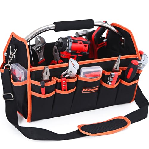 Kowsinde 16 Inch Tool Bag, Electrician Tool Bag, Open Top Tool Bags, 26 Pockets Can Hold Many Tools, Steel Handle and Removable Shoulder Strap - color: Orange