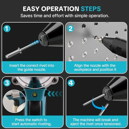 Cordless Electric Rivet Gun Tool with 2×2.0Ah Batteries & Charger - color: Blue