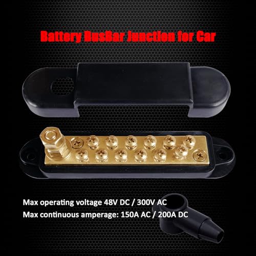 Ampper 1/4" Stud Brass Power Distribution Block BusBar 12 x #8 Screw, Black - color: Black, size: Brass
